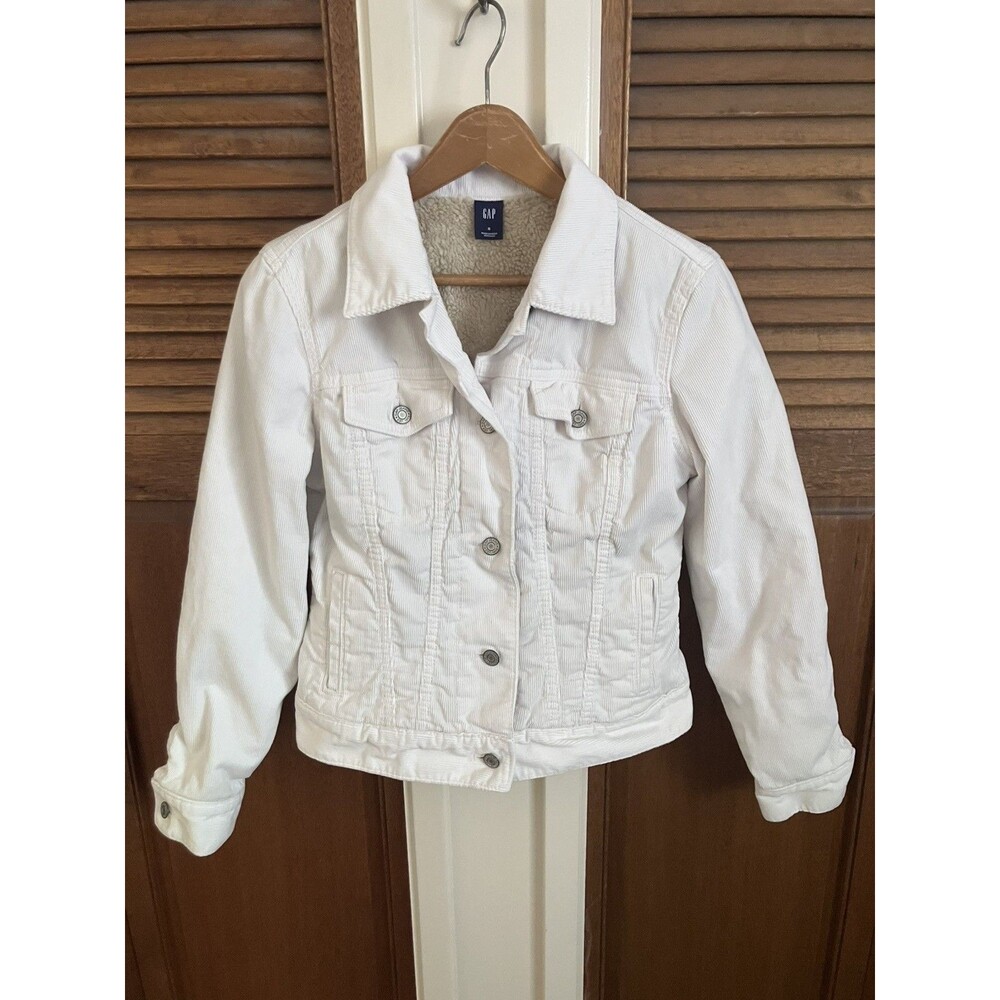 Y2K Gap Women's Small Sherpa Fleece Lined White Corduroy Button Jacket